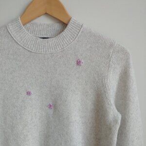 Upcycled one of a kind 100% hand embroidered grey purple cotton sweater Small